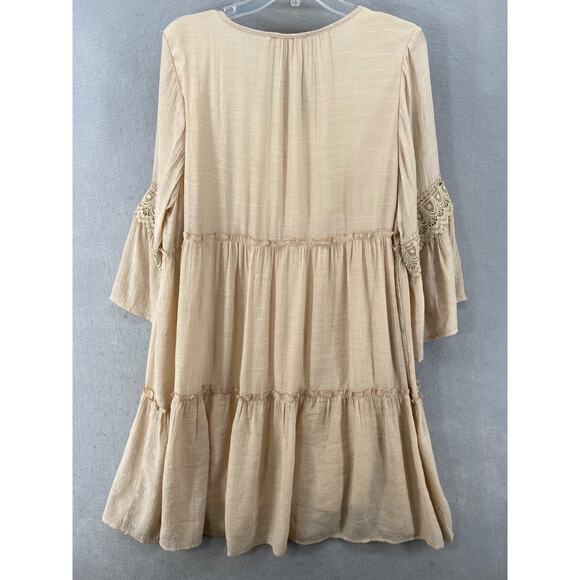 Indigo Rose Dress Sz 2X Tiered Crochet Lace Bell Sleeves Cottage Core Boho Gypsy - Picture 9 of 10